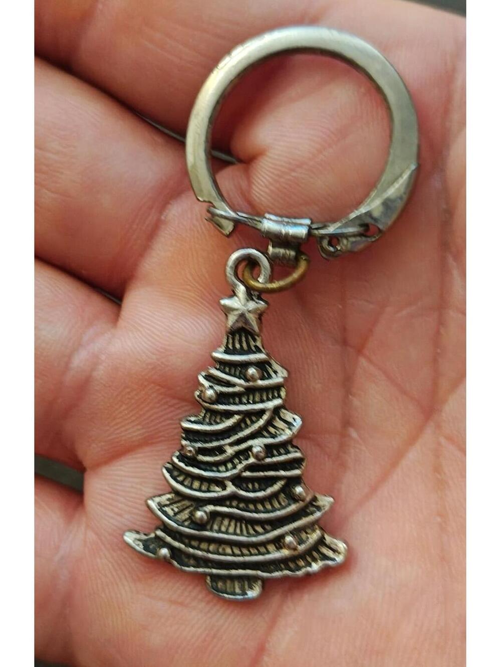1980s Pewter Christmas Tree Keychain